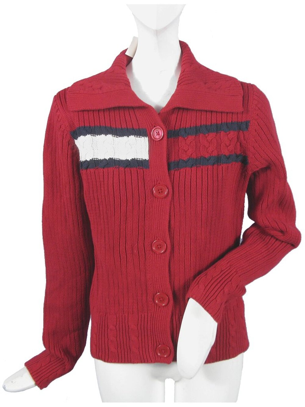 NEW Vintage Tommy Hilfiger Cardigan Sweater! Red Big Tommy Navy & White Stripes